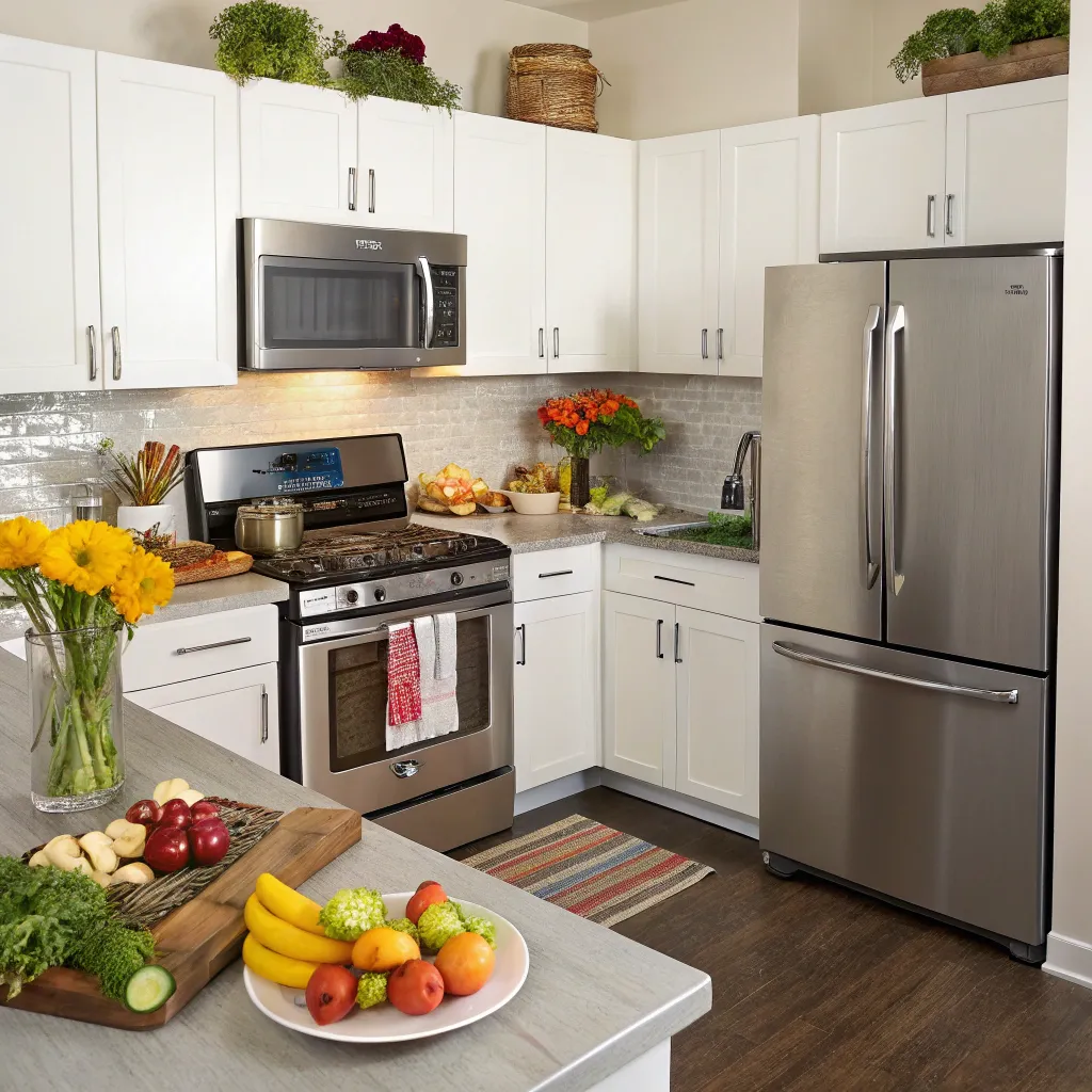 A vibrant, neatly arranged kitchen space